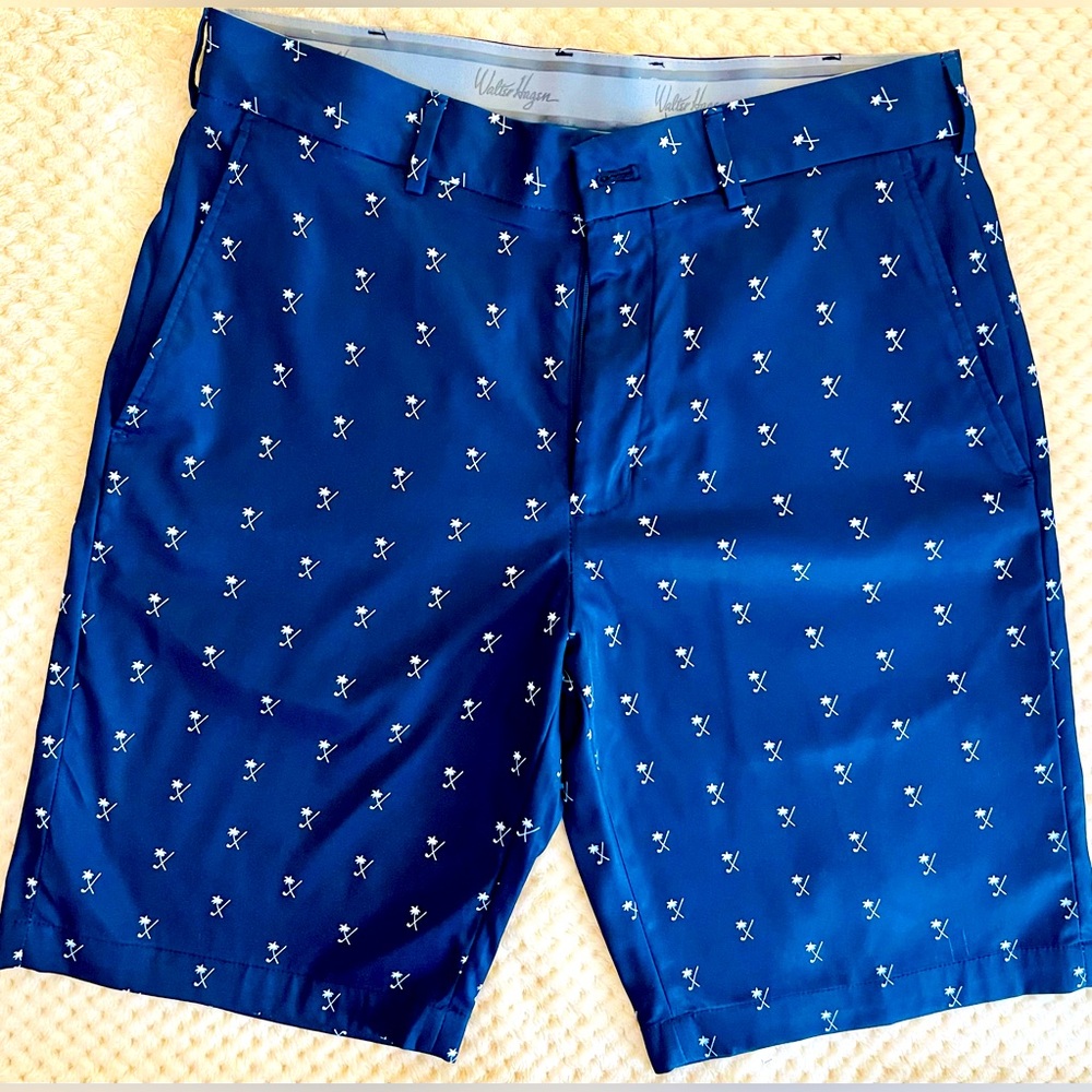 Men’s “Walter Hagen” 11 Navy Blue Palm Tree Pattern Golf Shorts NWOT
